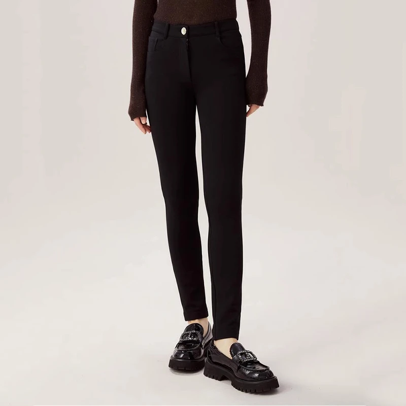 商场同款2025秋冬季新款紧身加绒九分裤高腰铅笔小脚裤女5100264