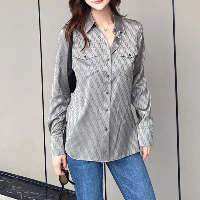 {专柜}商场同款2025春季新款女装纯色polo领印花长袖衬衫1300404