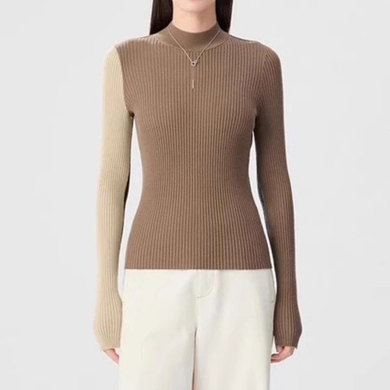 商场同款2025秋冬新款半高领羊毛针织打底衫两面穿毛衣女A301716