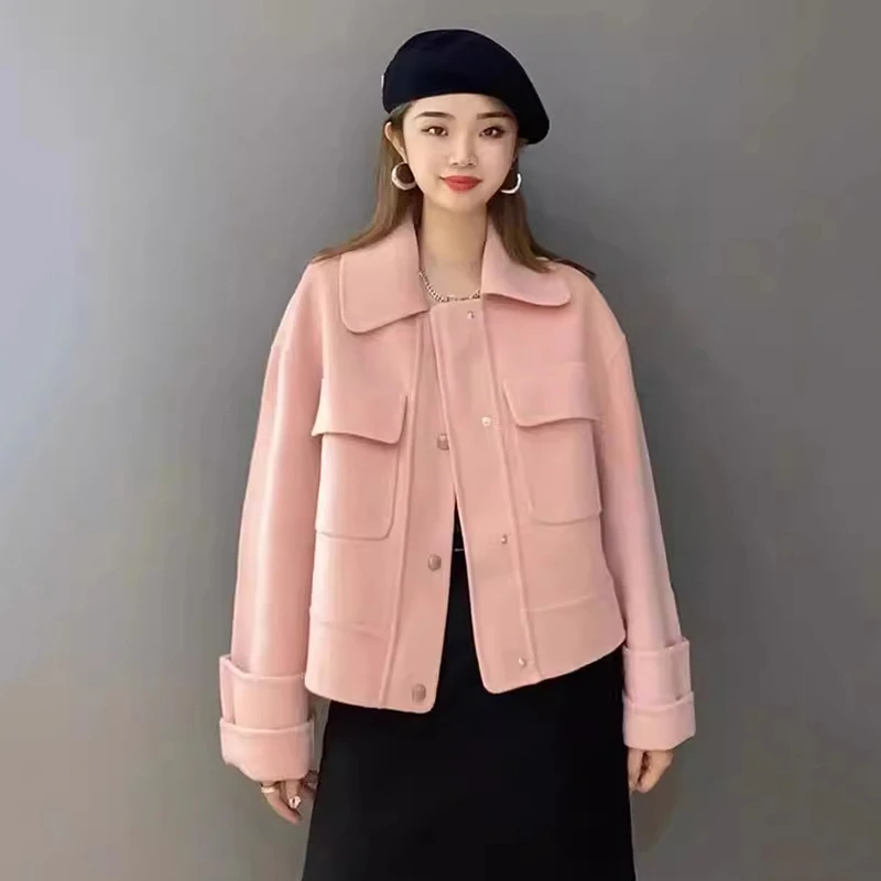 商场同款2025秋冬新款绵羊毛单排扣翻领款双面呢外套衣女5400633