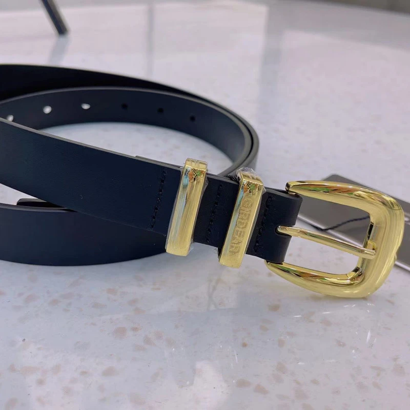 商场同款新冬季配饰时尚复古光面简约皮带纯色针扣牛皮腰带女装