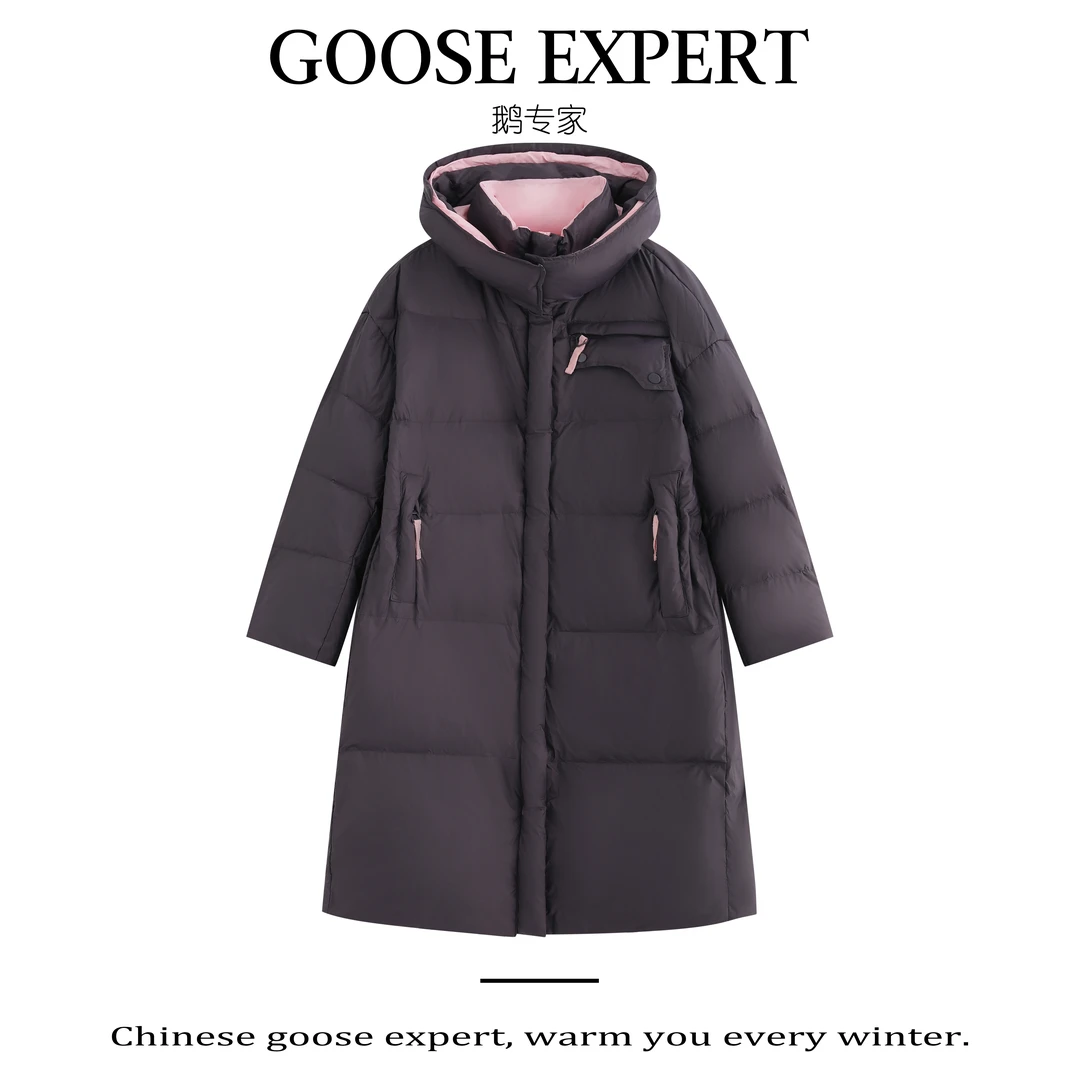 【Goose Expert】鹅专家撞色中长款拼接设计感加厚鹅绒服J24210