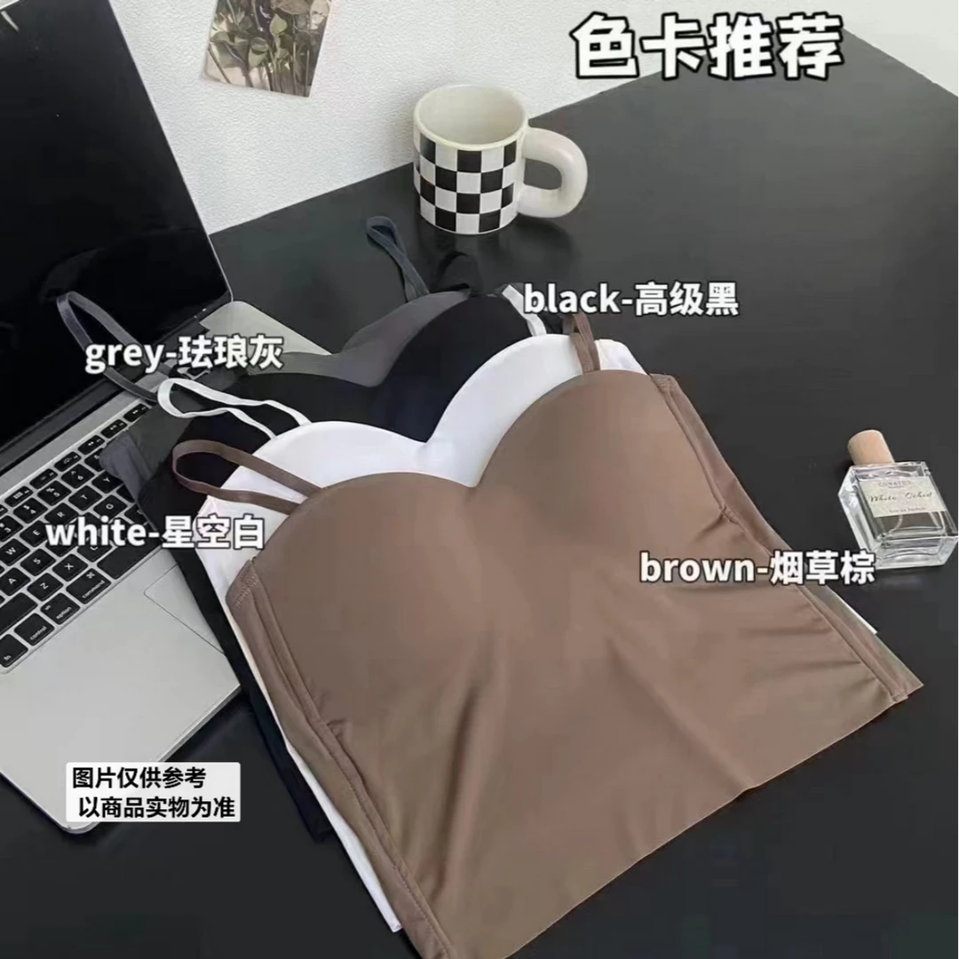 月蒙家*大码春夏舒适冰丝无痕吊带固定杯无钢圈防走光