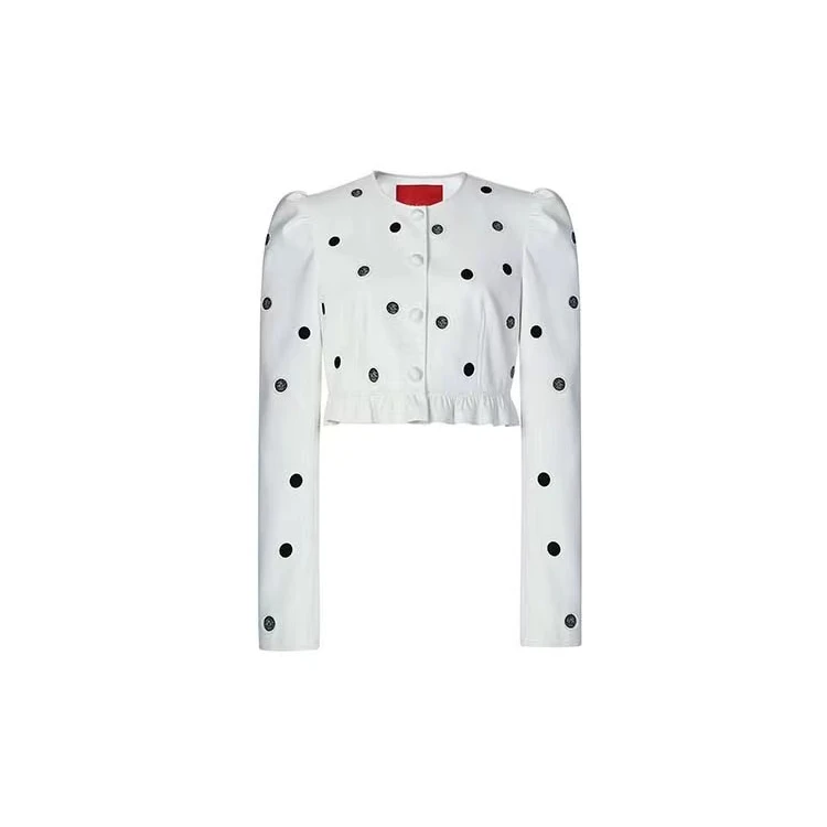 LeFame/拉飞姆Lefame24春玫瑰花撞色波点防皮革外套LF24C61FC166