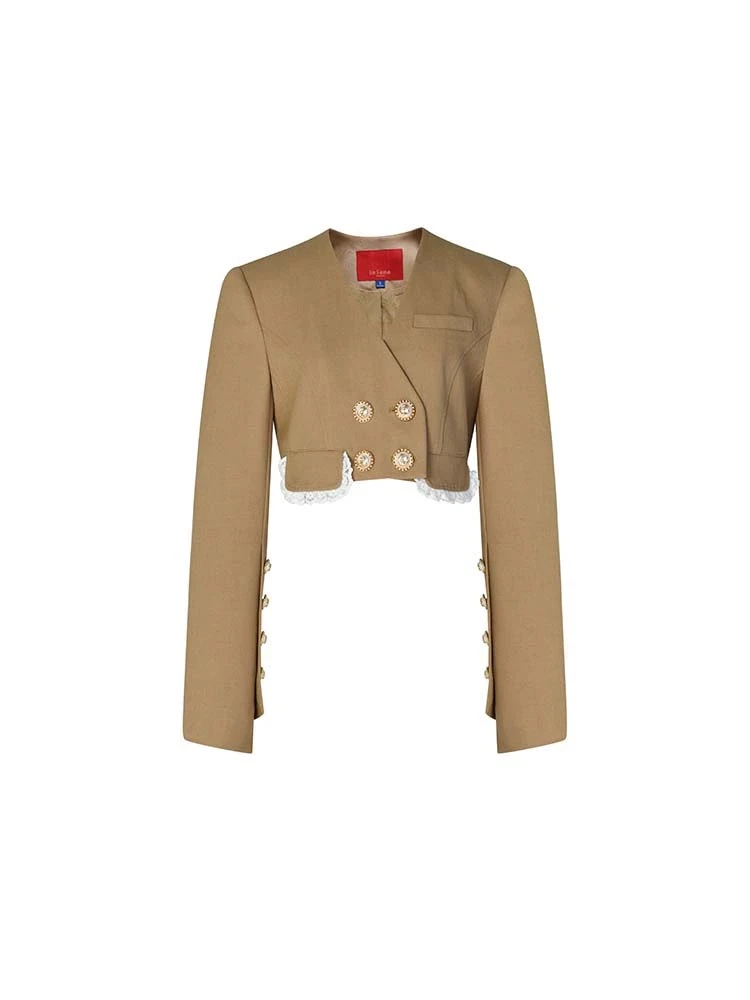 LeFame/拉飞姆2024春无领花边装饰口袋短外套LF24C31SC150