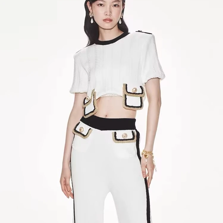 LeFame/拉飞姆24春白色休闲蕾丝盖针织上衣LF24C31ZB085小香风