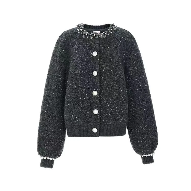 LeFame/拉飞姆LF24D51ZM319冬季新品华丽钉珠装饰放松针织开衫