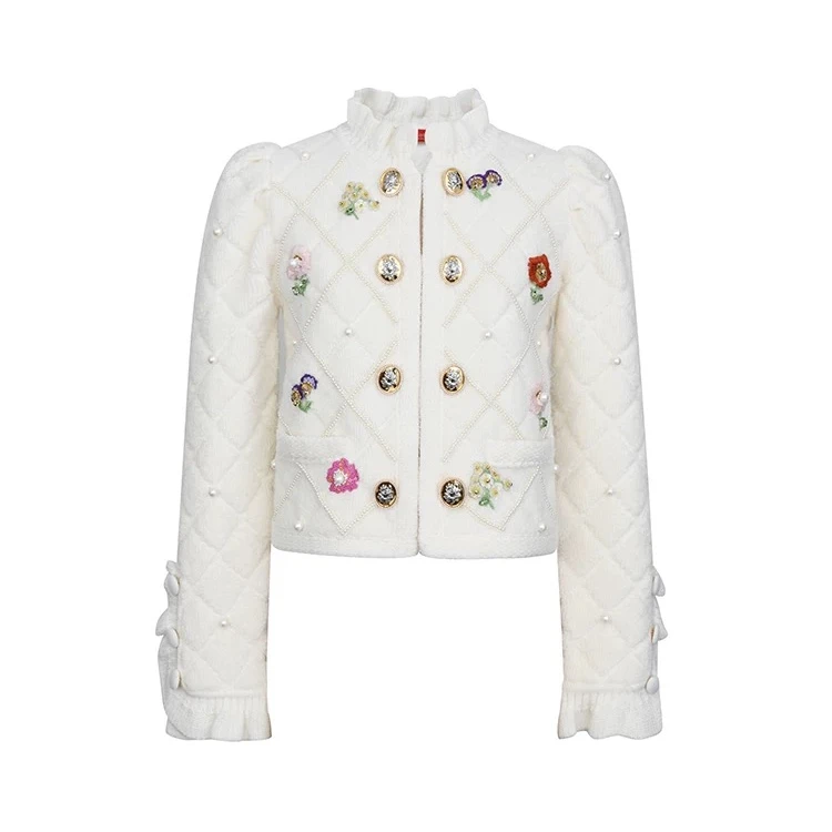 LeFame/拉飞姆2023冬田园花朵针织开衫小香风气质LF23D31ZM082