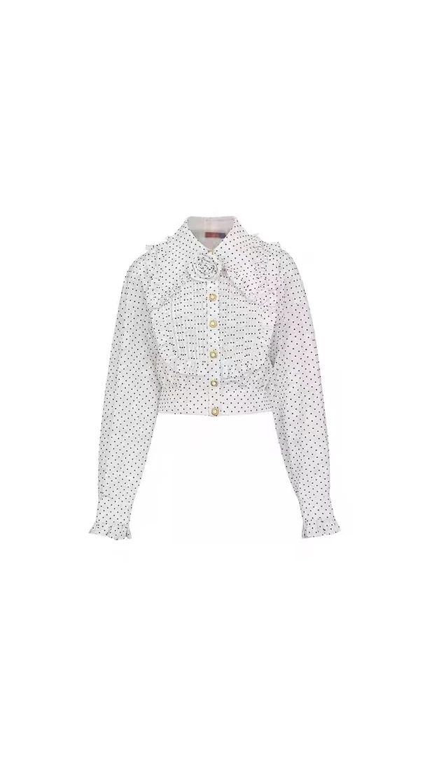 LeFame/拉飞姆Lefame23冬港风波点上衣LF23D51SB151短款时尚白色