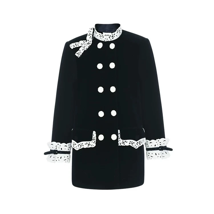 LeFame/拉飞姆2024冬宫廷风刺绣花边丝绒羽绒服LF24D21DC027