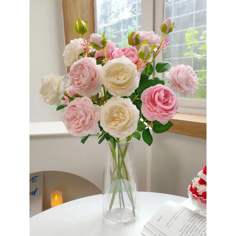 仿真玫瑰花假花干花花束摆设客厅餐桌装饰塑料花摆花插花花艺摆件
