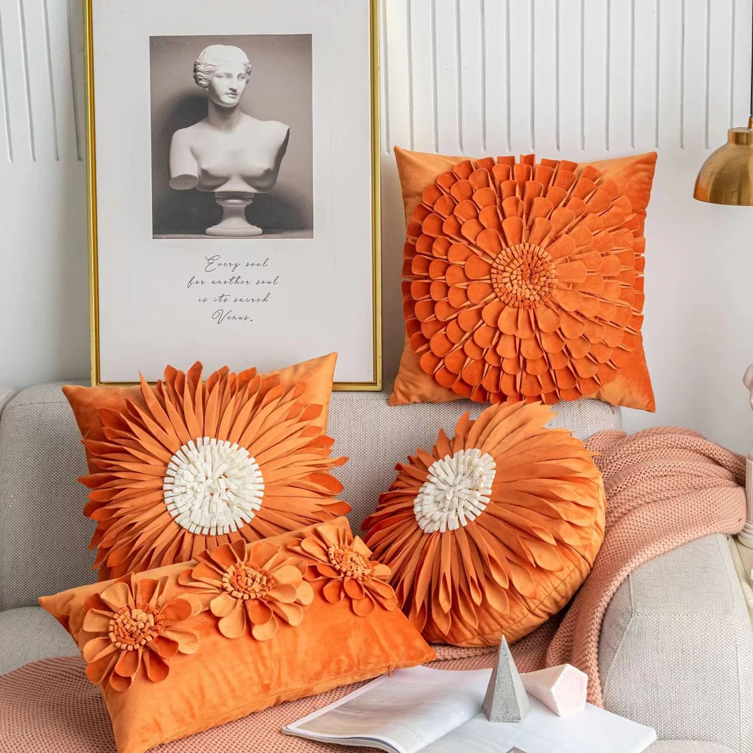 轻奢ins风花朵抱枕套装网红别墅装饰靠枕酒店样板间飘窗靠垫含芯