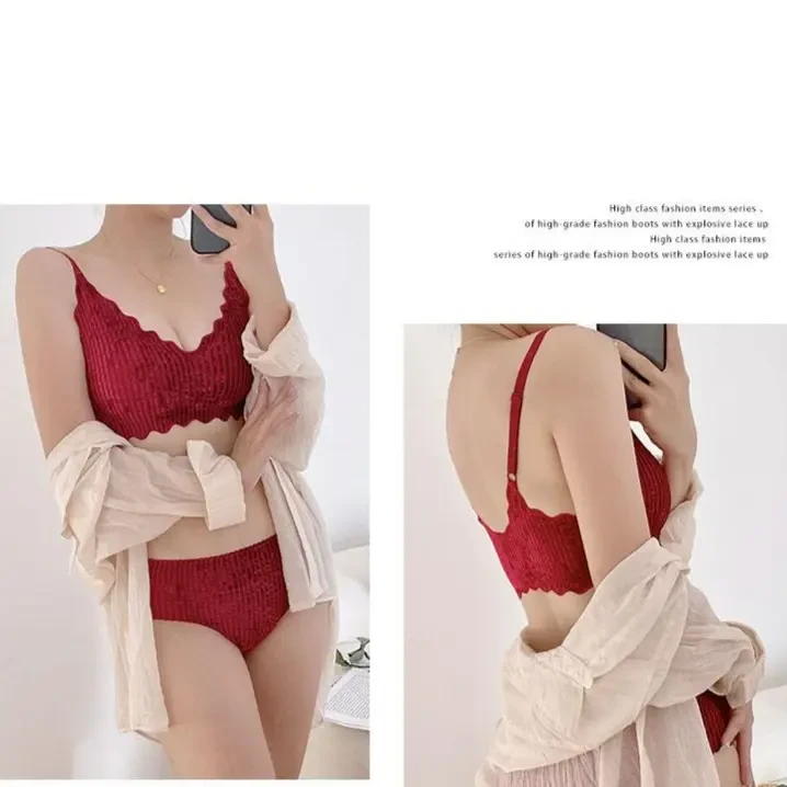 【轻奢丝绒】新年轻暖女士秋冬保暖内衣女士背心带胸垫免穿文胸红色