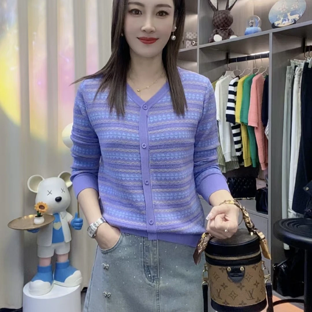 宽松显瘦【80-160斤】秋冬长袖假开衫毛衣女韩版条纹撞色气质上衣女