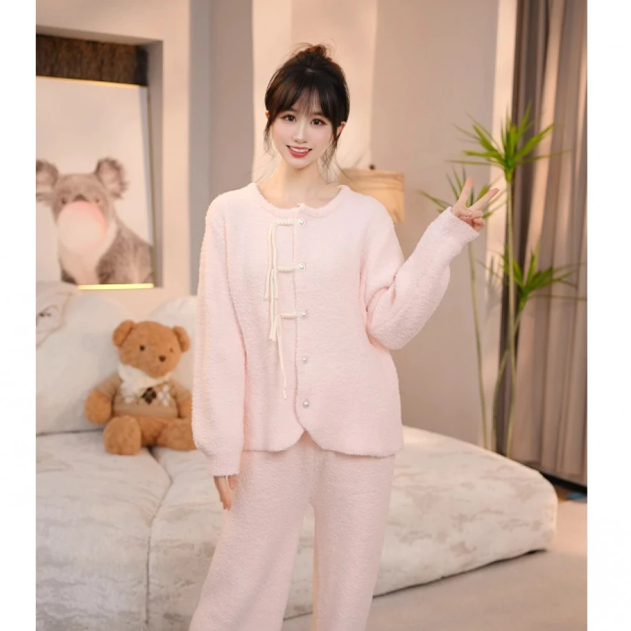 【莺莹】套装睡衣秋季新款舒适保暖柔软亲肤半边绒睡衣家居服