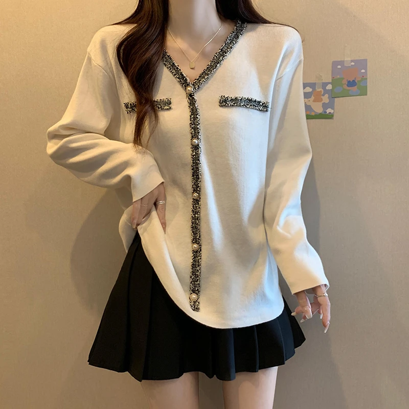 8916大码女装2025春装新款洋气针织衫上衣胖妹妹毛衣打底衫春秋款