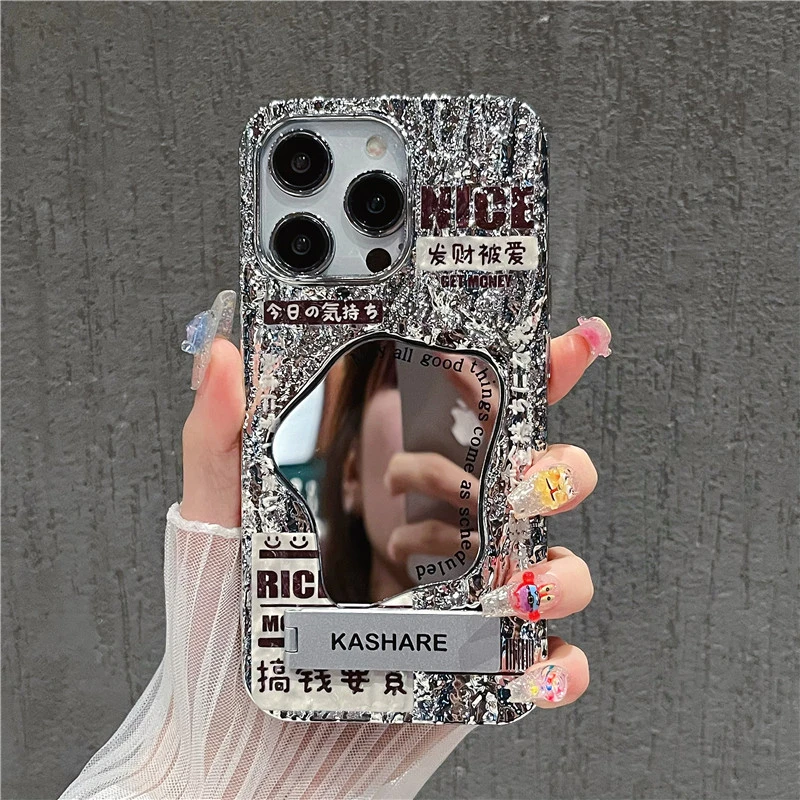 适用苹果15手机壳补妆镜子iphone14华为荣耀oppovivo女款网红防摔