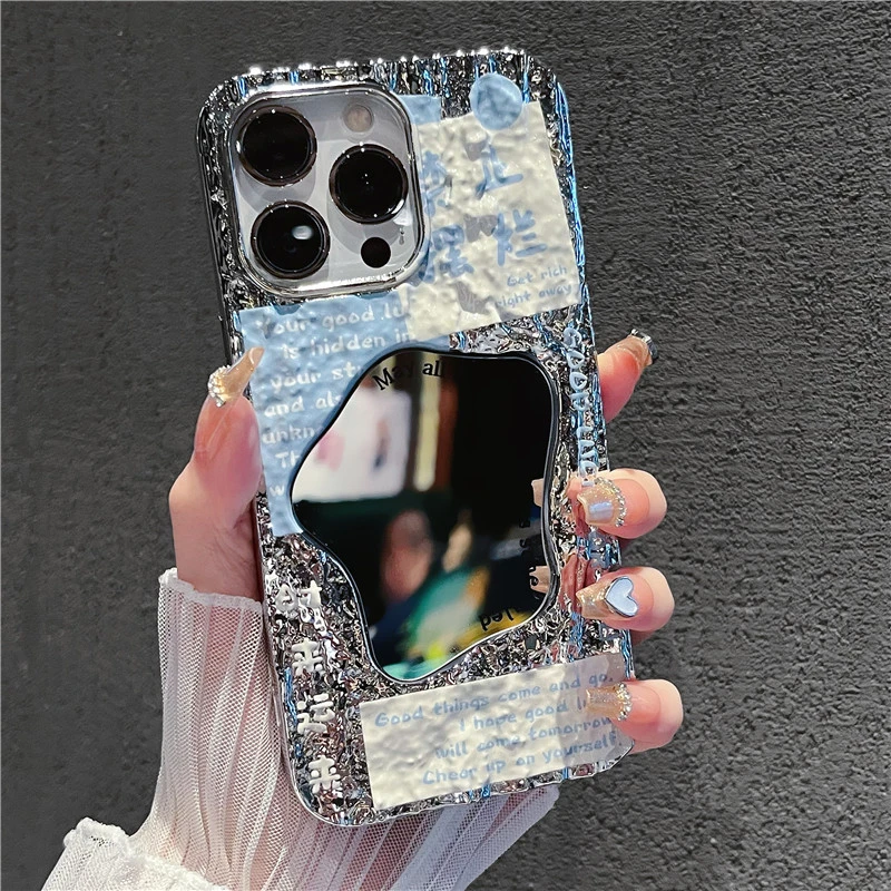 适用苹果15手机壳镜子iphone14华为荣耀oppovivo女款网红卡通防摔