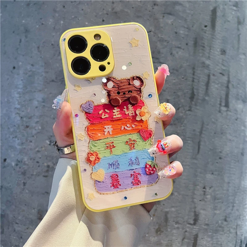 公主请发财适用苹果15手机壳华为荣耀OPPOvivo小米红米女款玻璃壳