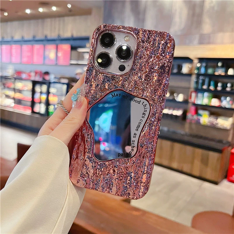 适用苹果15手机壳补妆镜子iphone14华为荣耀oppovivo女款全部防摔