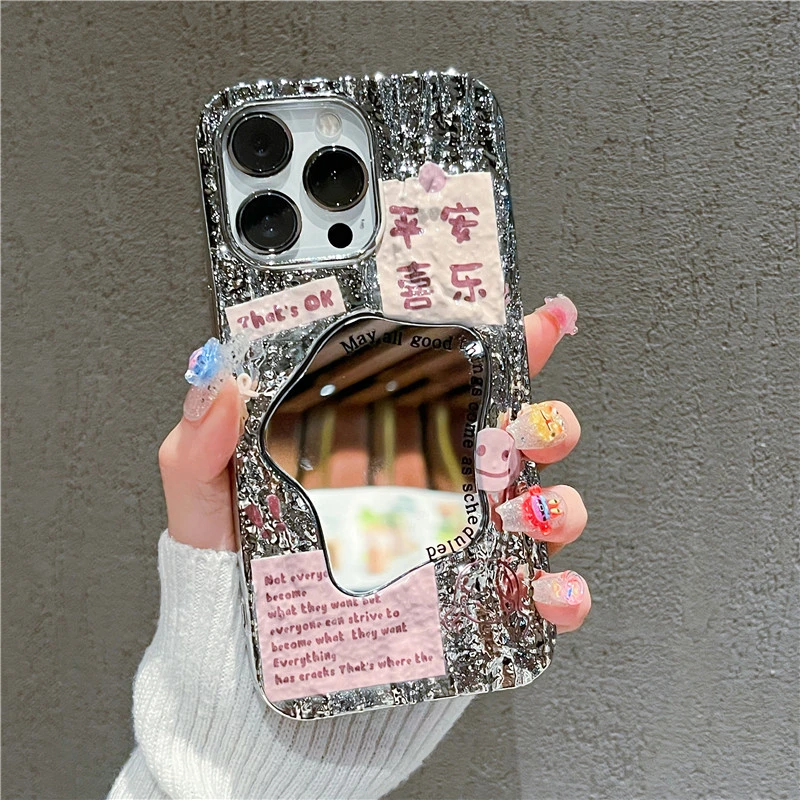 适用苹果15手机壳补妆镜子iphone14华为荣耀oppovivo女款网红防摔