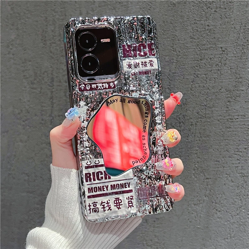 适用【opporeno9】手机壳补妆镜子reno9pro软硅胶女款网红发财被爱