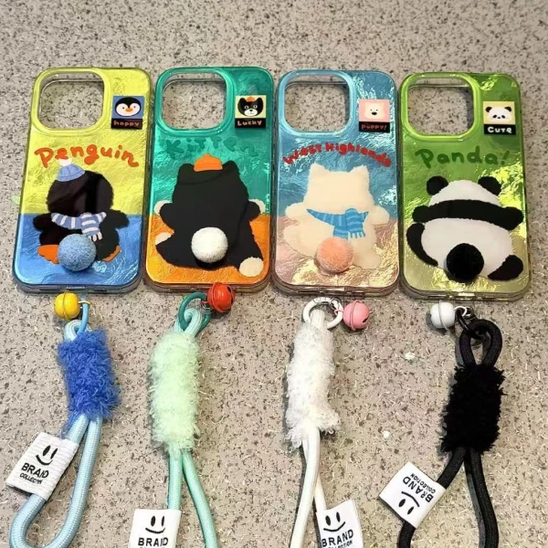 背影动物适用苹果16promax手机壳iPhone15/14/13新款12腕带11可爱