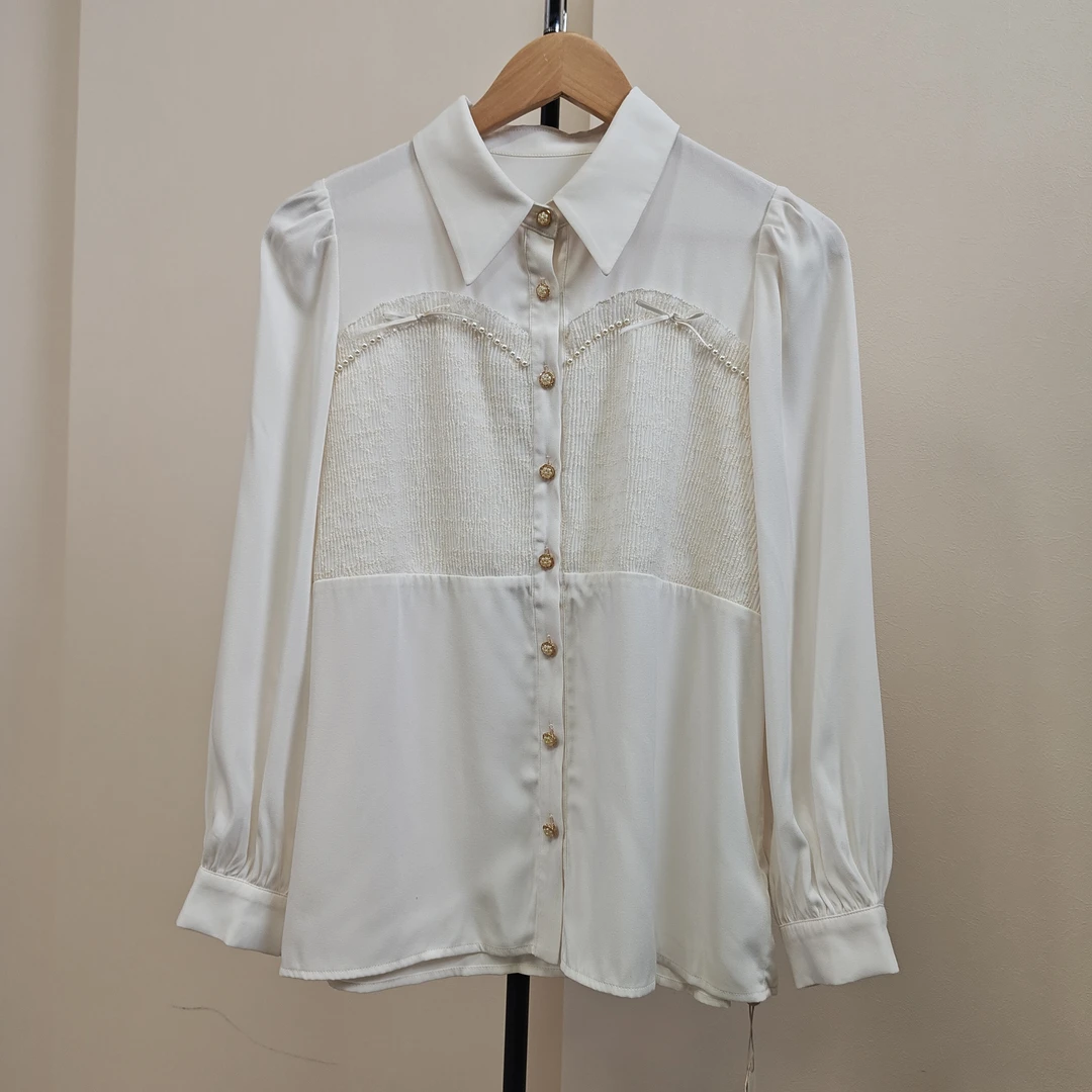 【尚雅专属】商场同款新品蕾丝压褶绣花钉珠冬季衬衫N0410A34241