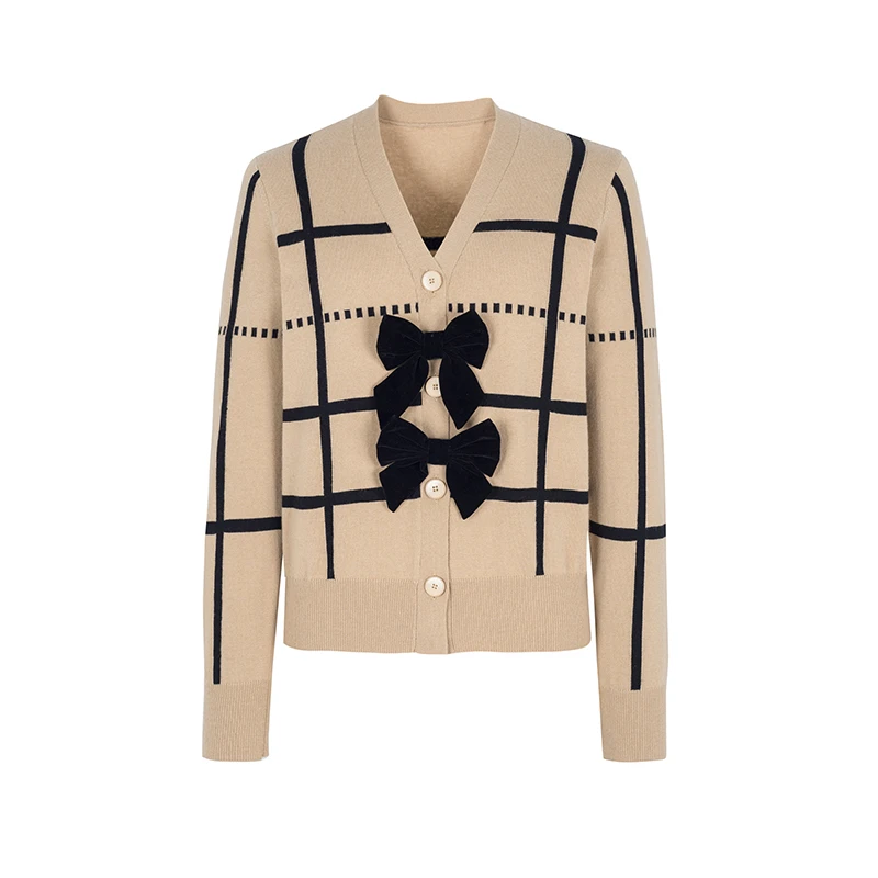 【品牌】商场同款可拆卸蝴蝶结绵羊毛针织开衫NDY7B33620