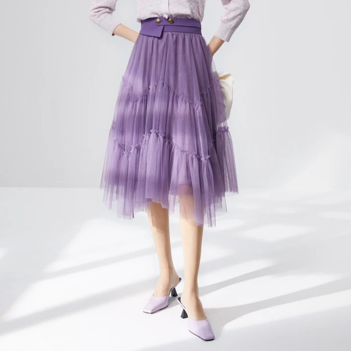 【品牌】商场同款新品进口网纱松紧高腰半身裙N167A33075