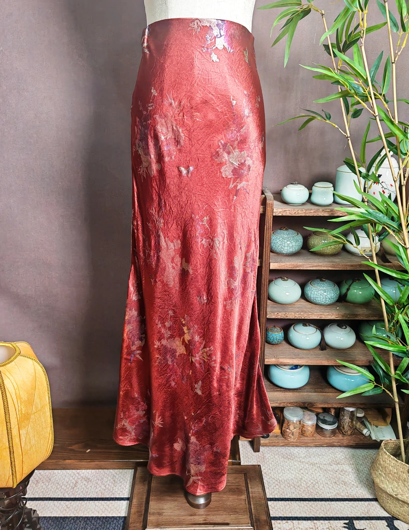 醋酸显瘦百搭包臀鱼尾裙显高时尚长款红色