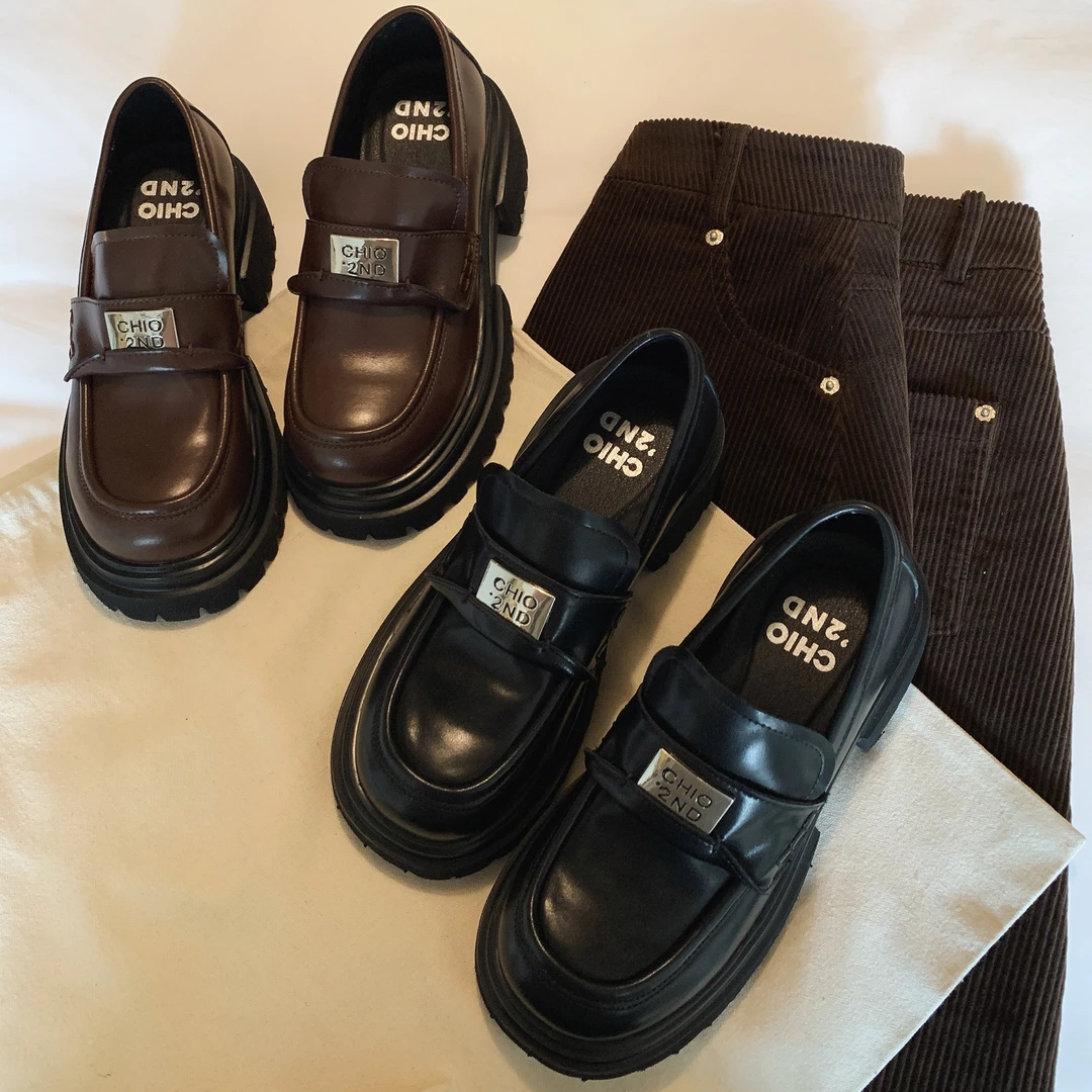 南风Chio2nd 厚底乐福鞋女2024英伦风一脚蹬单鞋
