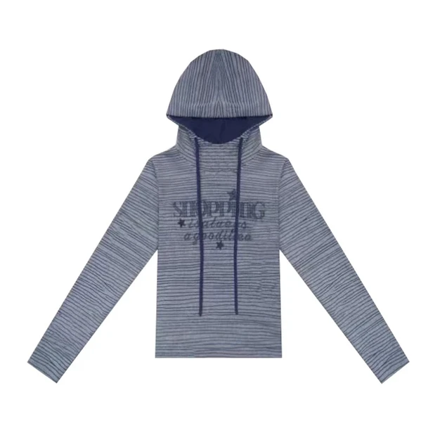 XIXI茜茜【幻想曲】2024秋季新款百搭条纹宽松显瘦女装连帽轻奢卫衣