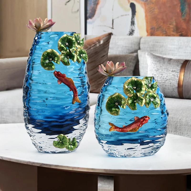 新中式琉璃珐琅彩蓝色花瓶艺术高级感餐厅玄关柜桌面装饰品可插花