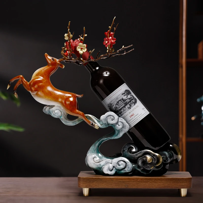 新中式风生财有鹿铜鹿酒柜餐柜摆件办公室开业乔迁礼品创意工艺品
