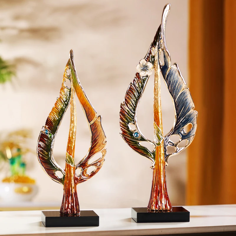 创意金属叶子珐琅彩摆件树叶家居软装饰品轻奢客厅电视柜桌面摆设