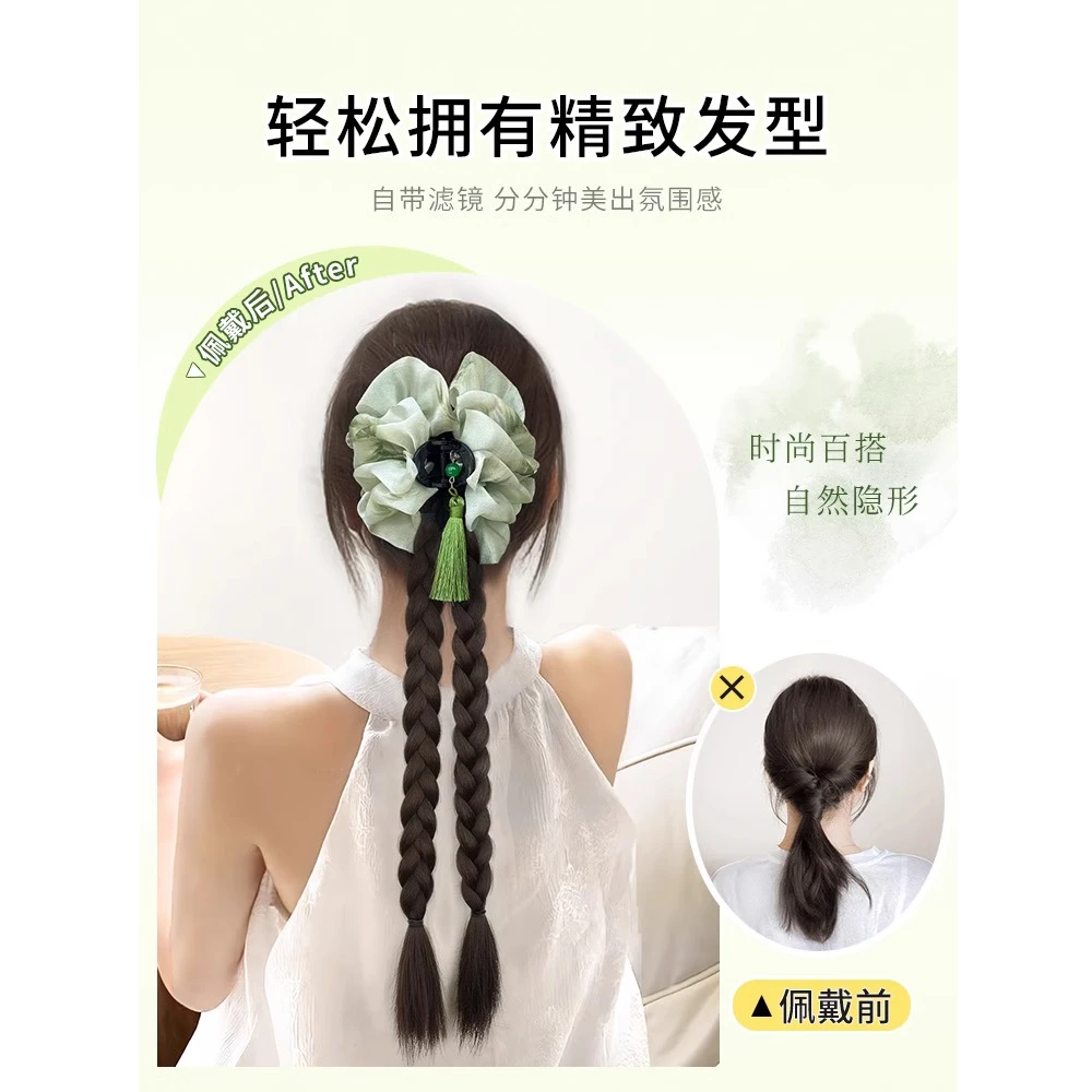 女新中式古风抓夹流苏长发双辫自然仿真发编发高级感抓夹鲨鱼抓夹