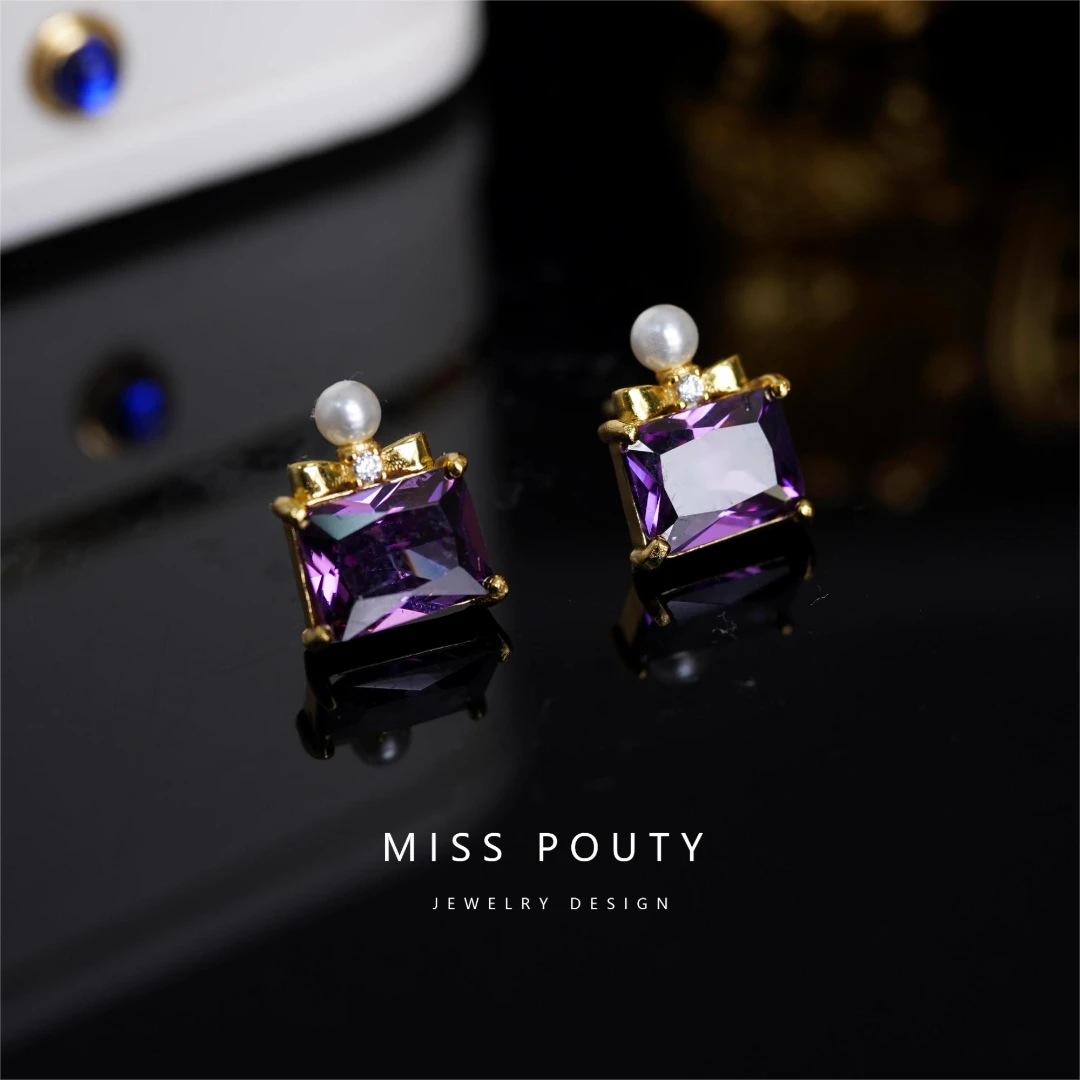 Miss Pouty 925银合成锆石耳饰 1054紫陌红尘耳钉耳饰耳环