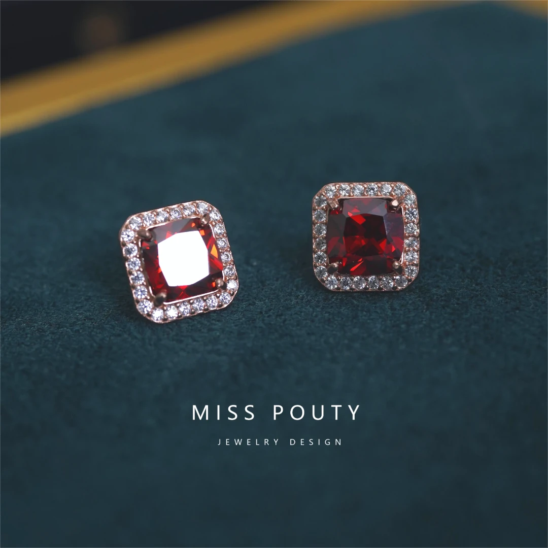 Miss Pouty 925银合成锆石耳饰 红豆相思1334耳环饰品耳钉耳饰