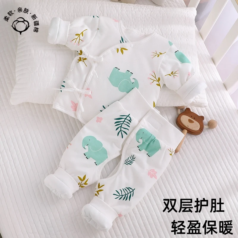 新生婴儿衣服秋冬季保暖和尚服夹棉分体棉袄0初生3月宝宝棉衣套装