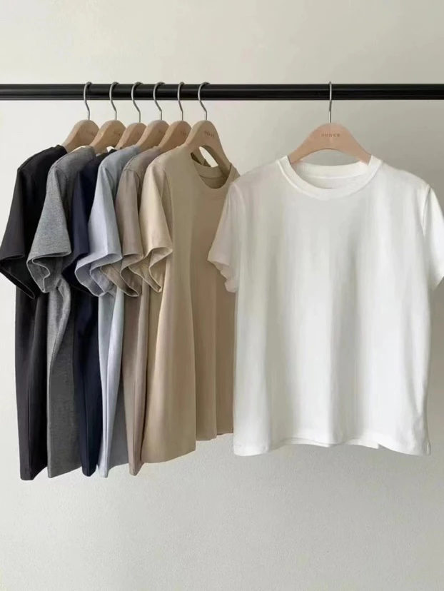 【NO退换】OUNCE韩国东大门代购纯色基础百搭圆领短袖T恤