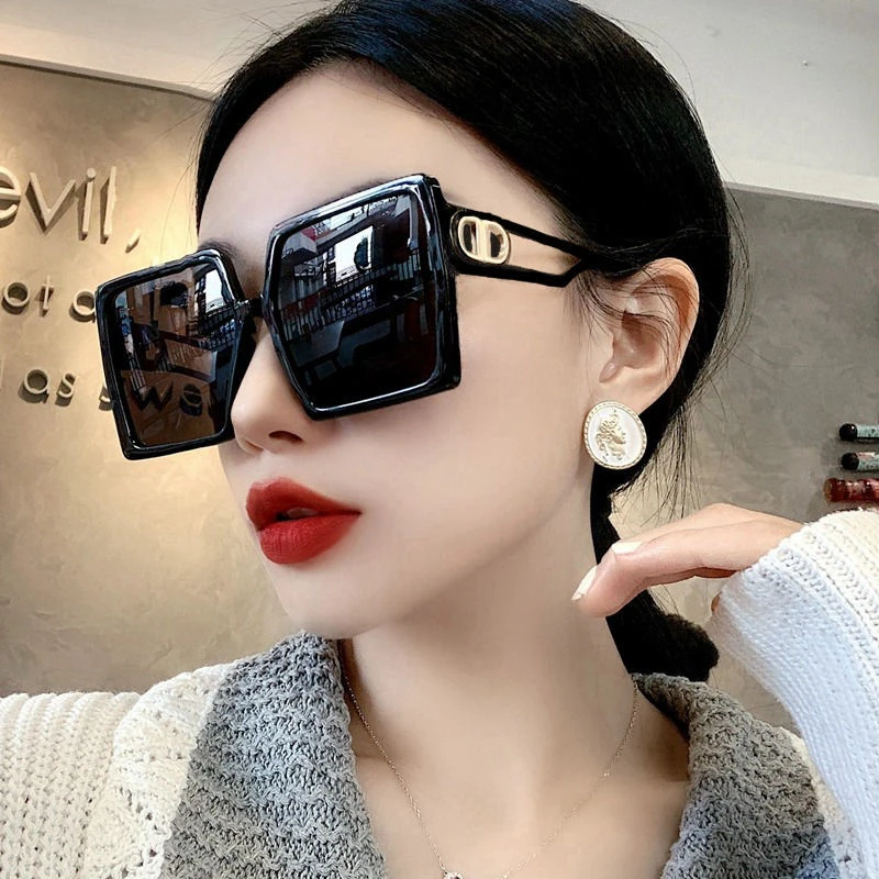 欧美时尚超大框米白色墨镜女大脸网红个性街拍眼镜防紫外线太阳镜