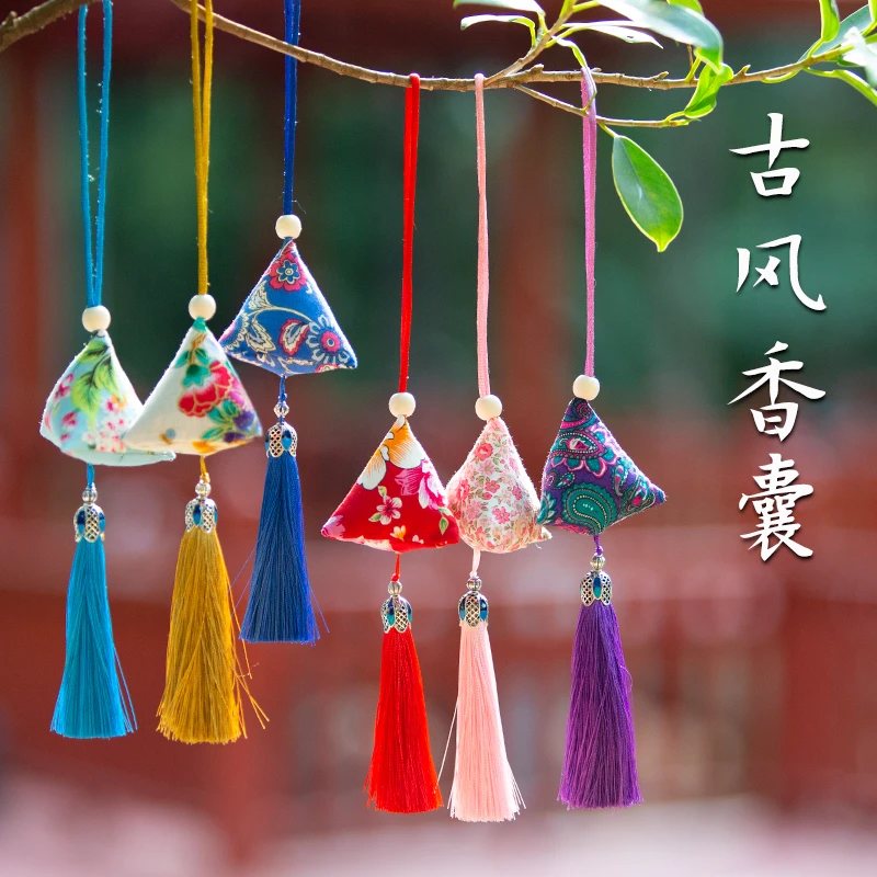 古风香囊diy材料包艾草手工棉布香包随身挂饰薰衣草驱蚊香袋成品