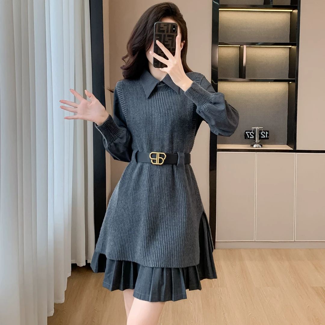 法式针织毛衣连衣裙两件套女秋冬穿搭超好看赫本风气质减龄套装裙