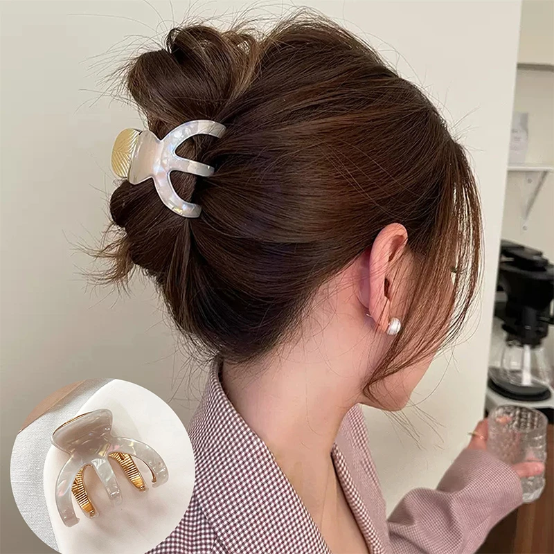 合金亚克力发饰 法式优雅ins复古后脑勺抓夹南瓜发抓发卡夹子头饰