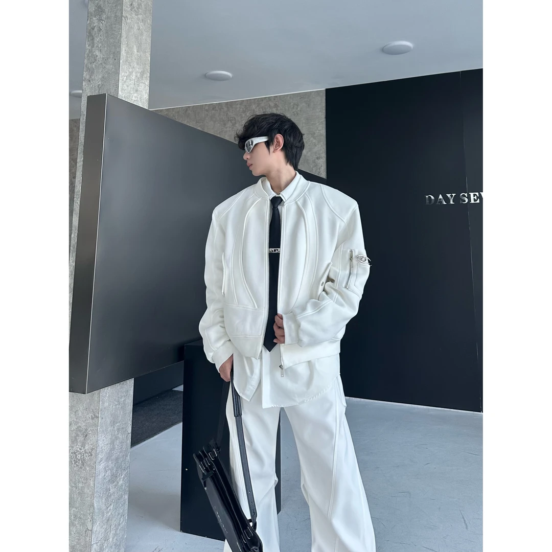 MARTHENAUT小众原创结构设计感夹棉棒球外套垫肩保暖加厚棉服