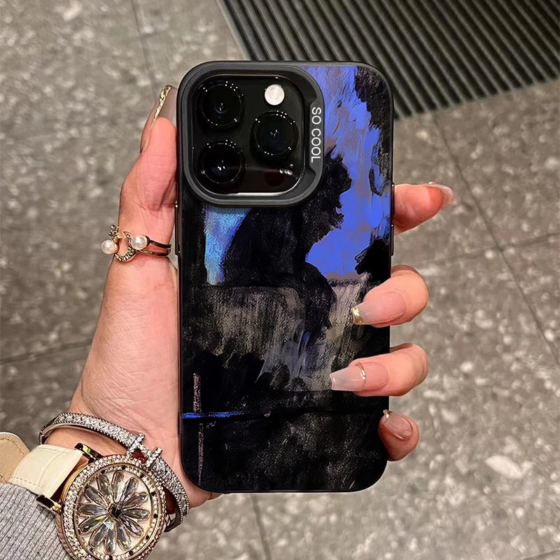 油画黑猫iPhone15_14promax手机壳高级11苹果13P软硅胶12防摔XS套