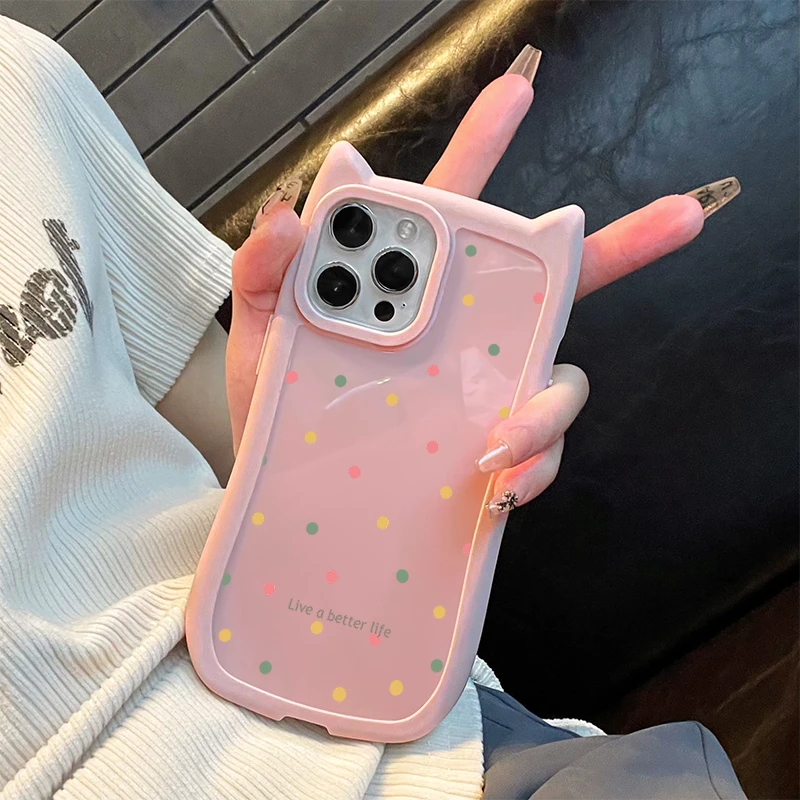 彩色波点适用iPhone15/14promax手机壳苹果13新款猫耳朵12软11pro