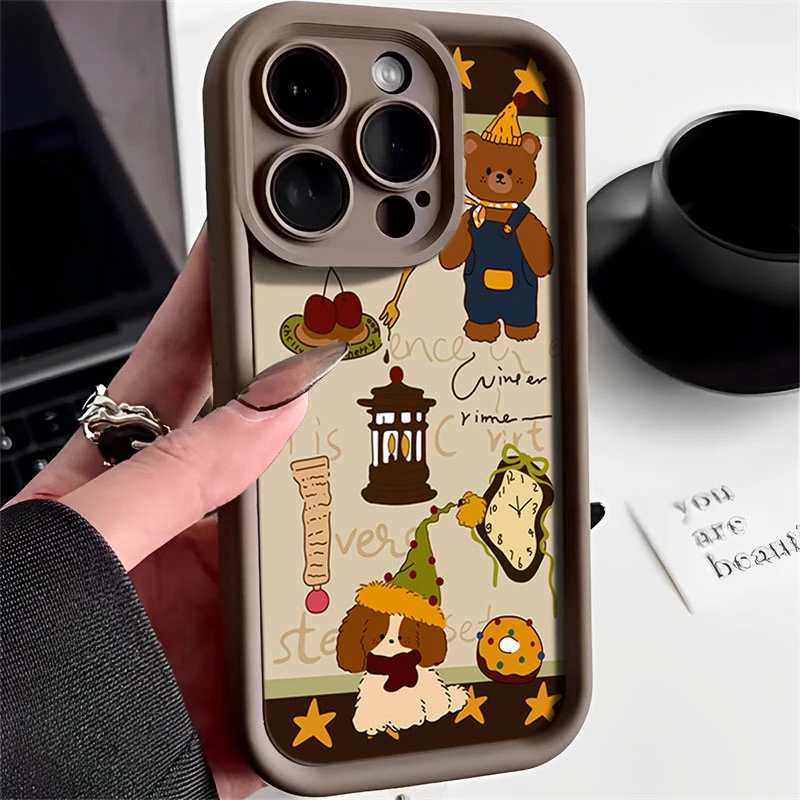 氛围感小熊适用iphone16苹果手机壳15promax金刚砂14软13全包1211