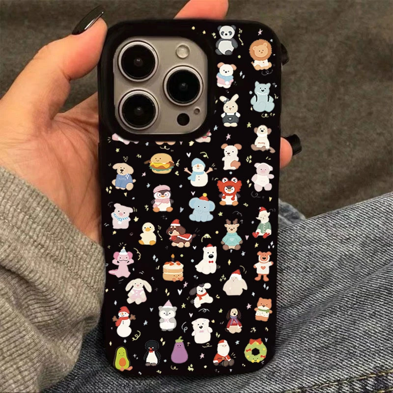 满屏动物适用苹果15手机壳iphone13亮面14promax新款12软11可爱女